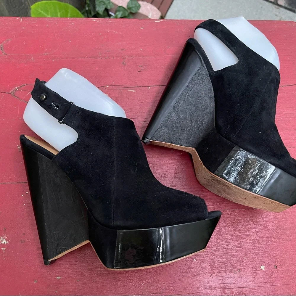 LAMB BLACK SUEDE AND LEATHER SLINGBACK SANDAL 7.5M GORGEOUS
